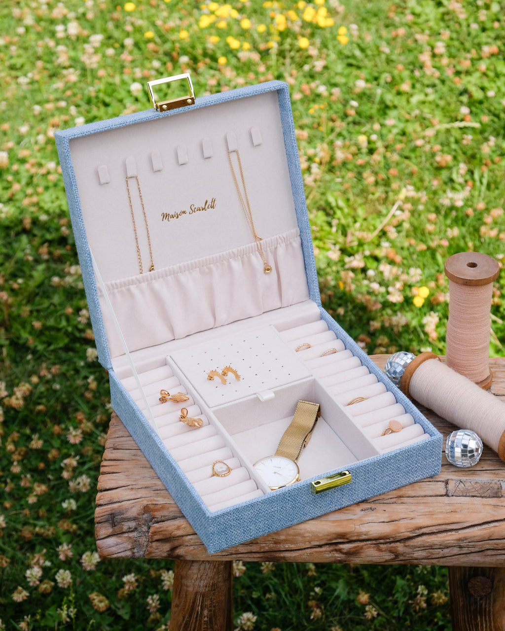 Linen-effect Anne jewelry box - outlet