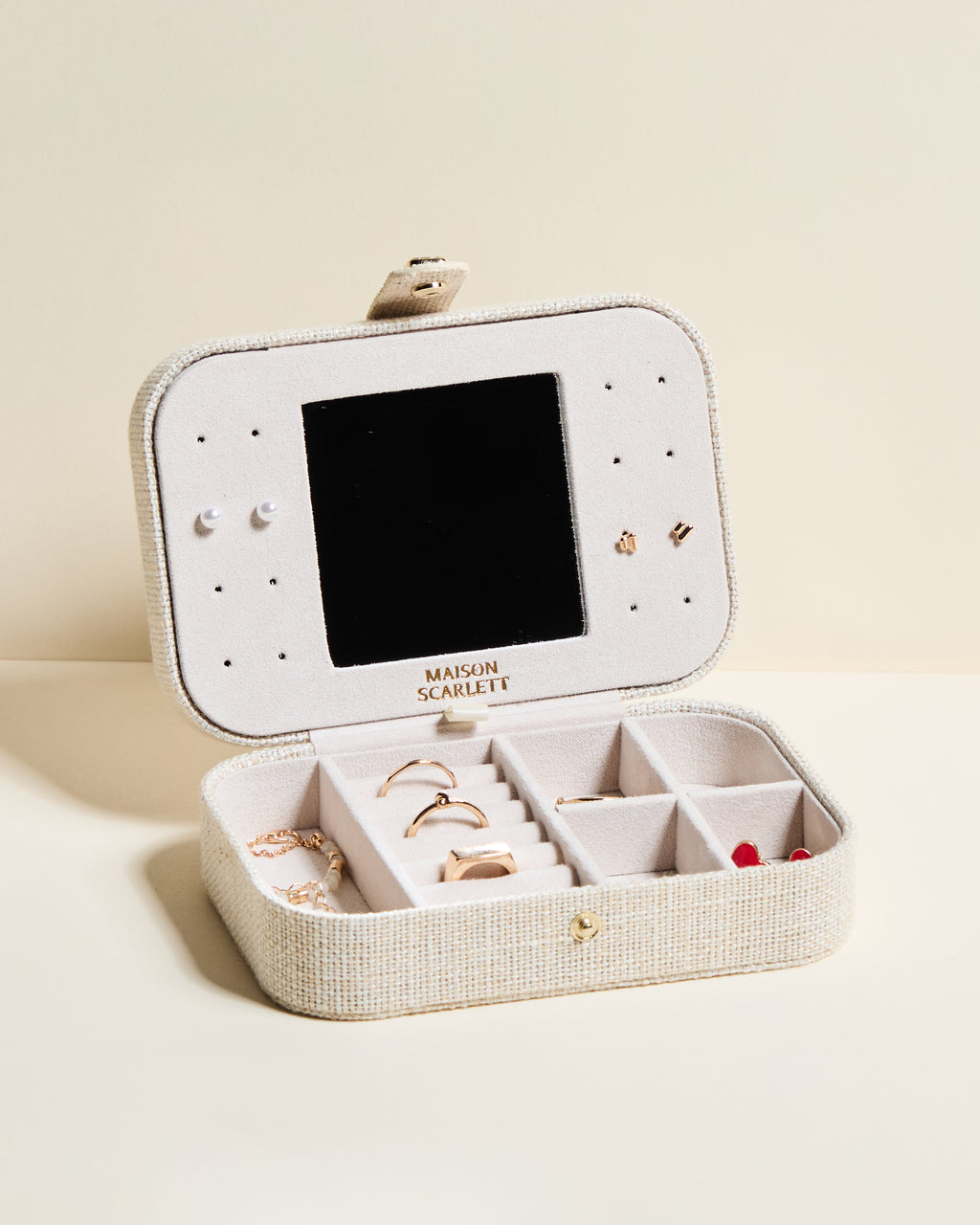 Brigitte Linen-Look Travel Jewelry Box