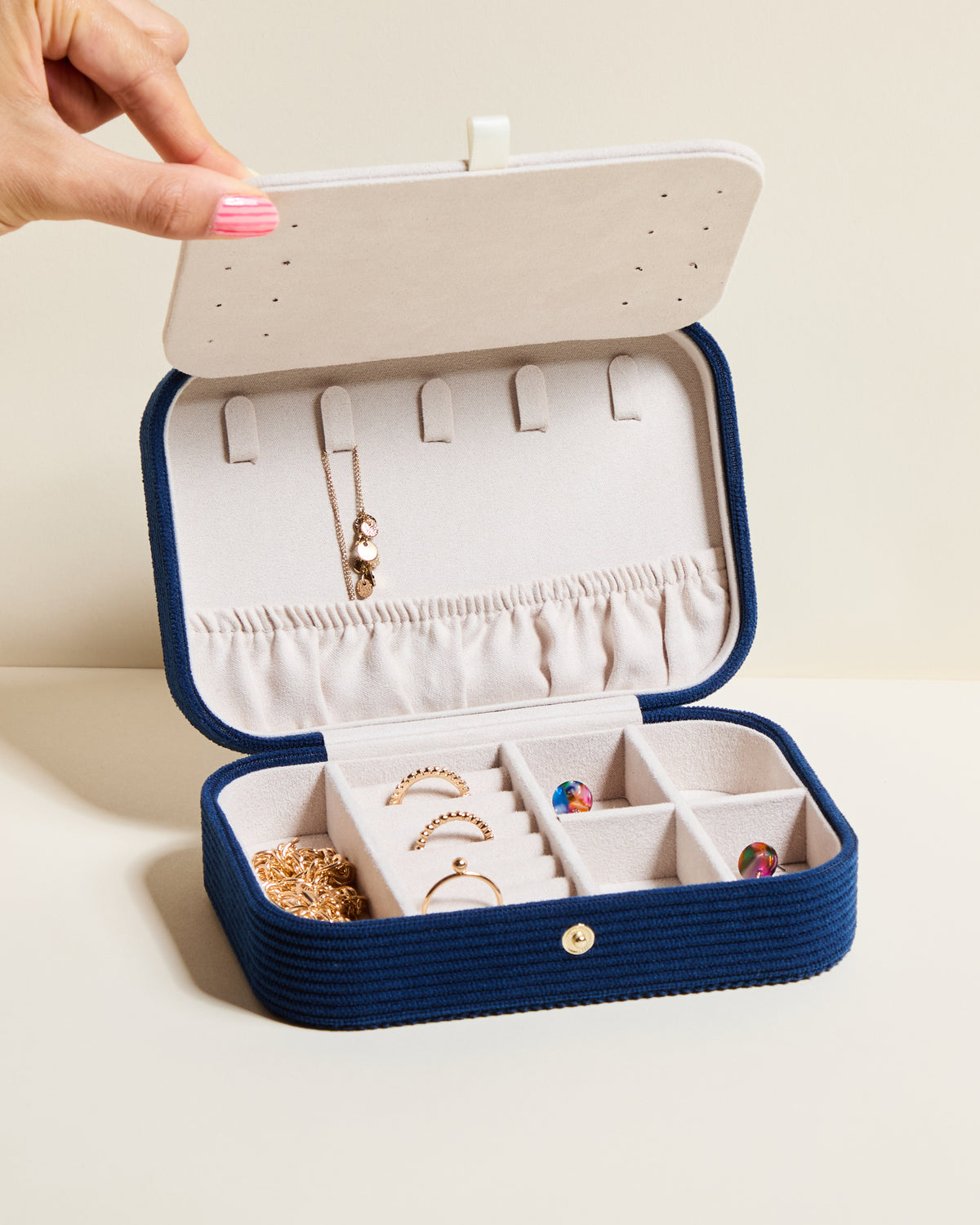 Brigitte corduroy travel jewelry box
