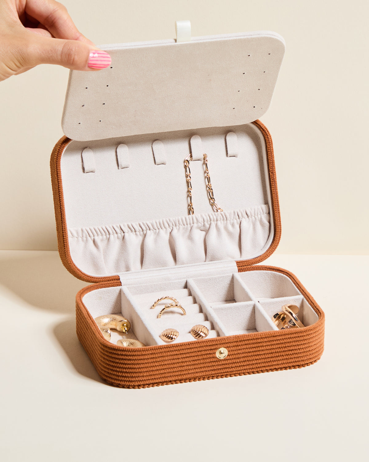 Brigitte corduroy travel jewelry box