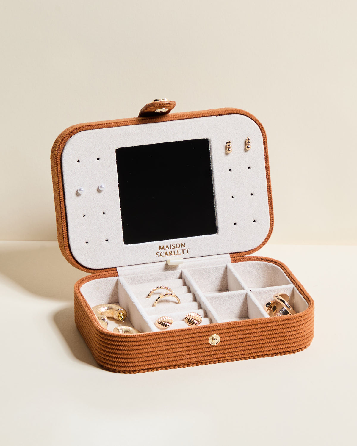 Brigitte corduroy travel jewelry box