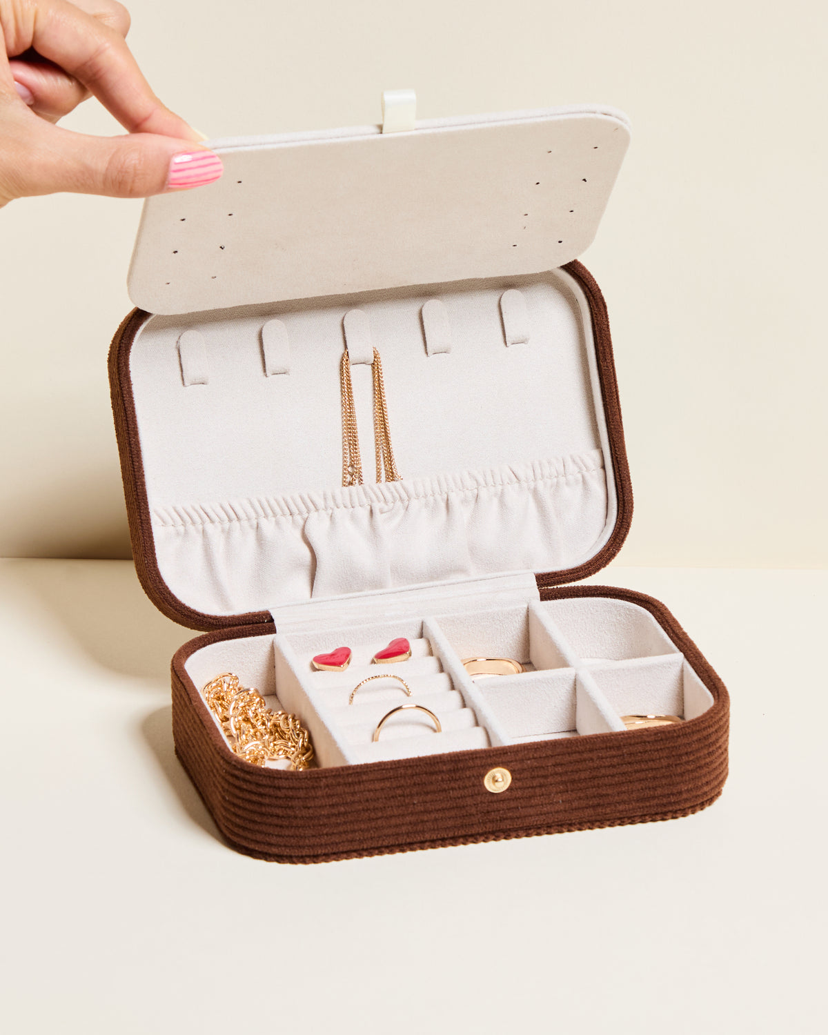 Brigitte corduroy travel jewelry box