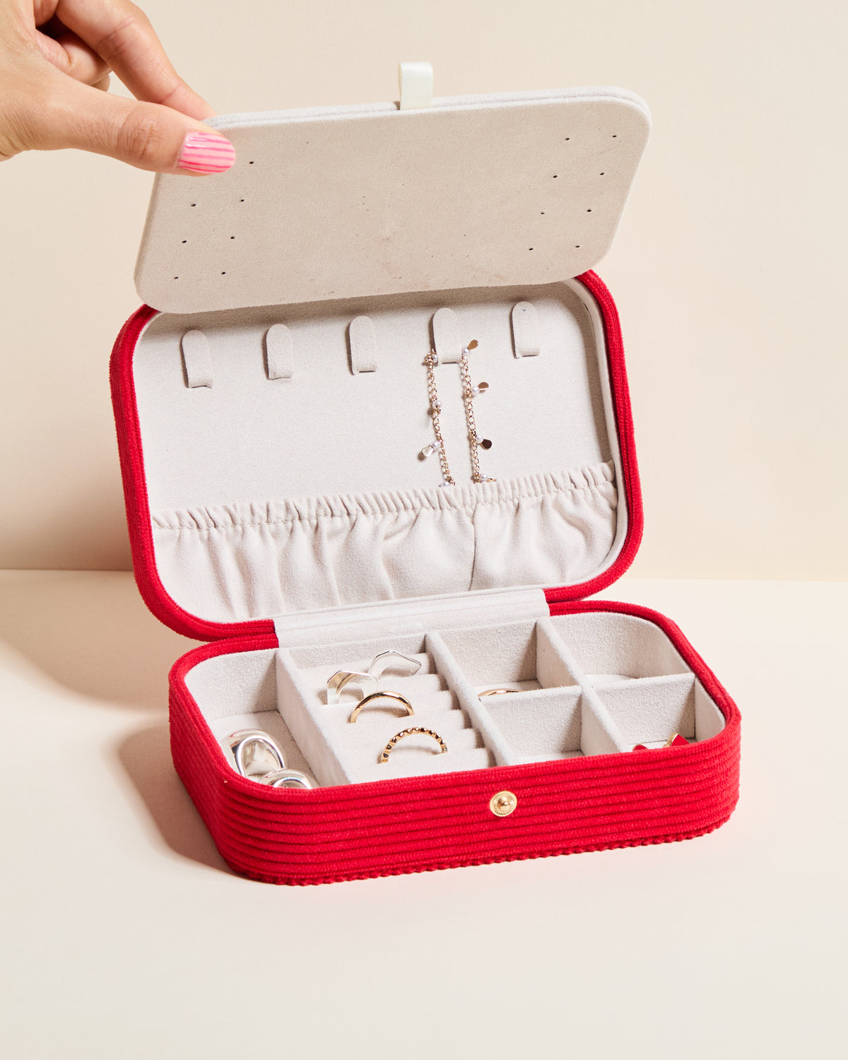 Brigitte corduroy travel jewelry box