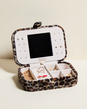 Brigitte Leopard Velvet Travel Jewelry Box