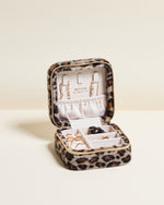 Corinne travel jewelry box in leopard velvet