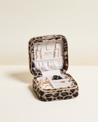Corinne travel jewelry box in leopard velvet