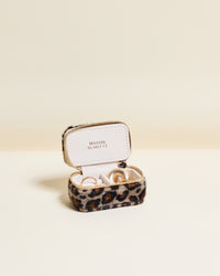 Marie mini travel jewelry box in leopard-print velvet