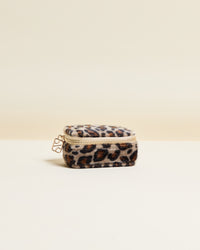 Marie mini travel jewelry box in leopard-print velvet