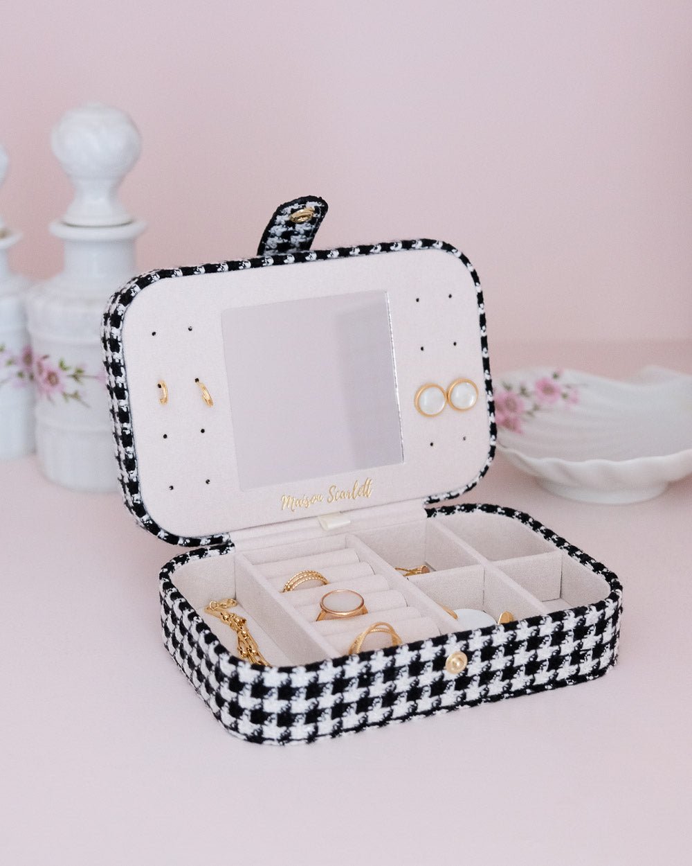 Brigitte houndstooth travel jewelry box - outlet