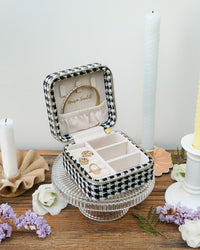 Corinne Houndstooth Travel Jewelry Box - Outlet