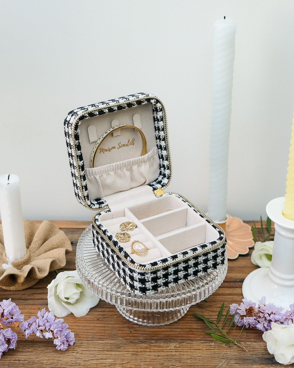 Corinne Houndstooth Travel Jewelry Box - Outlet