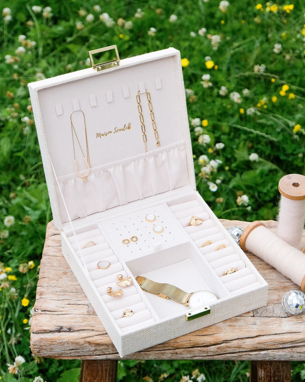 Linen-effect Anne jewelry box - outlet