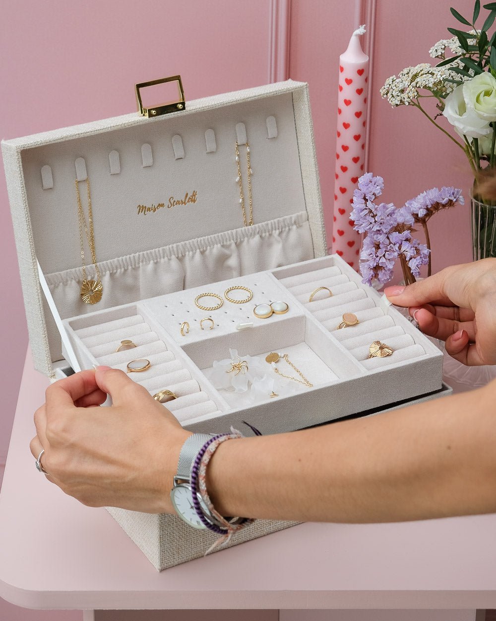 Louise linen-effect jewelry box - outlet