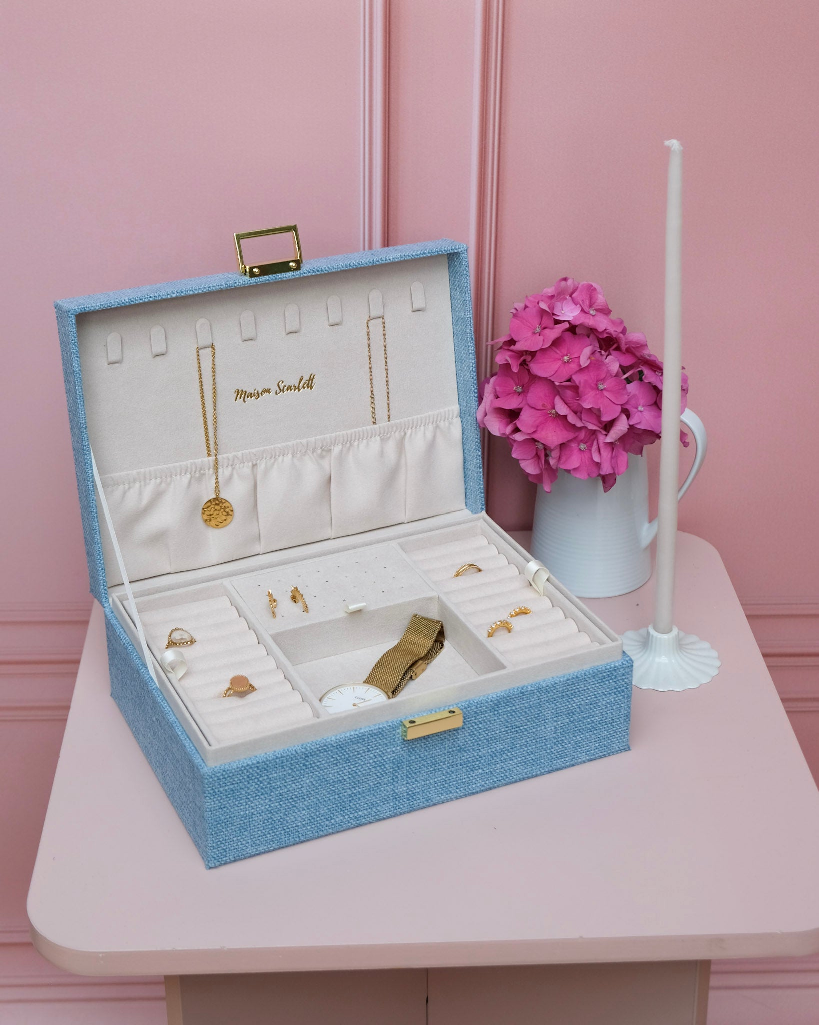 Louise linen-effect jewelry box - outlet