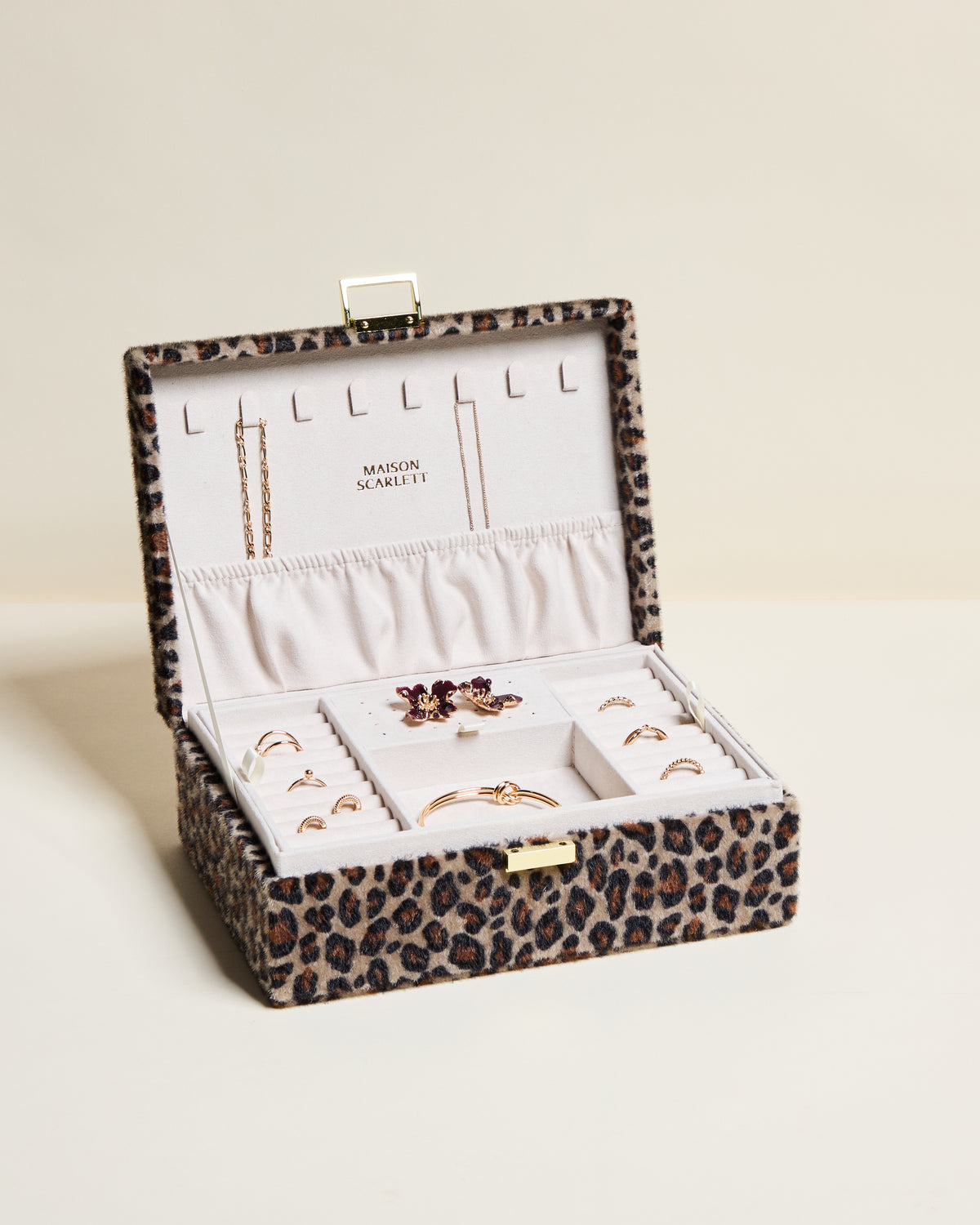 Louise leopard-print velvet jewellery box