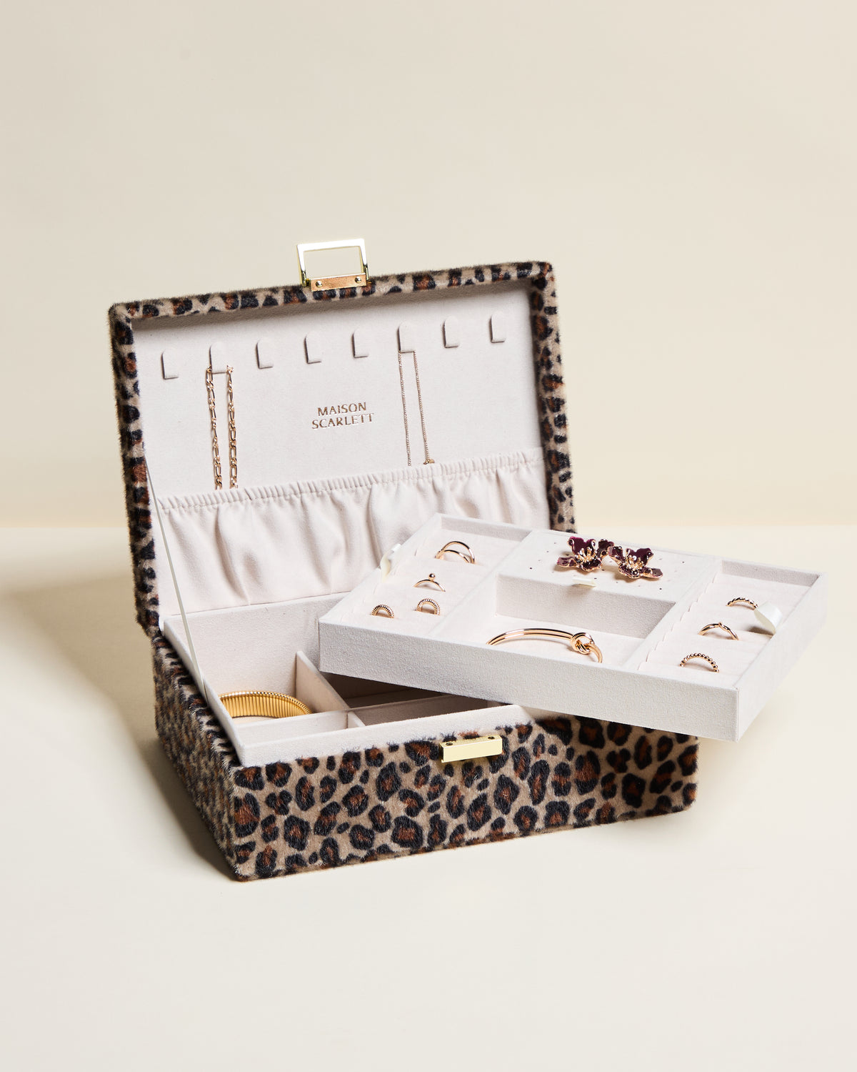 Louise leopard-print velvet jewellery box