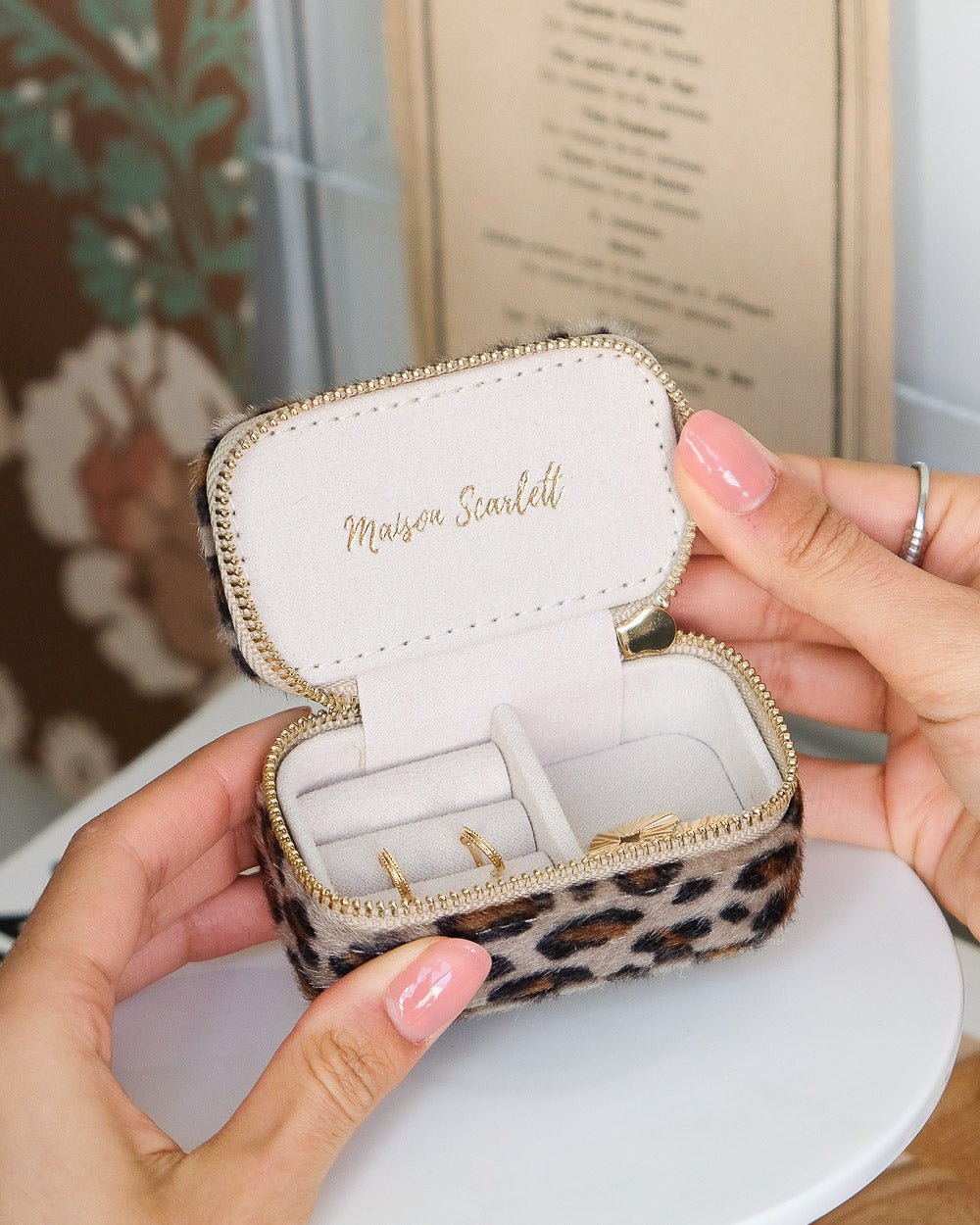 Marie leopard mini travel jewelry box
