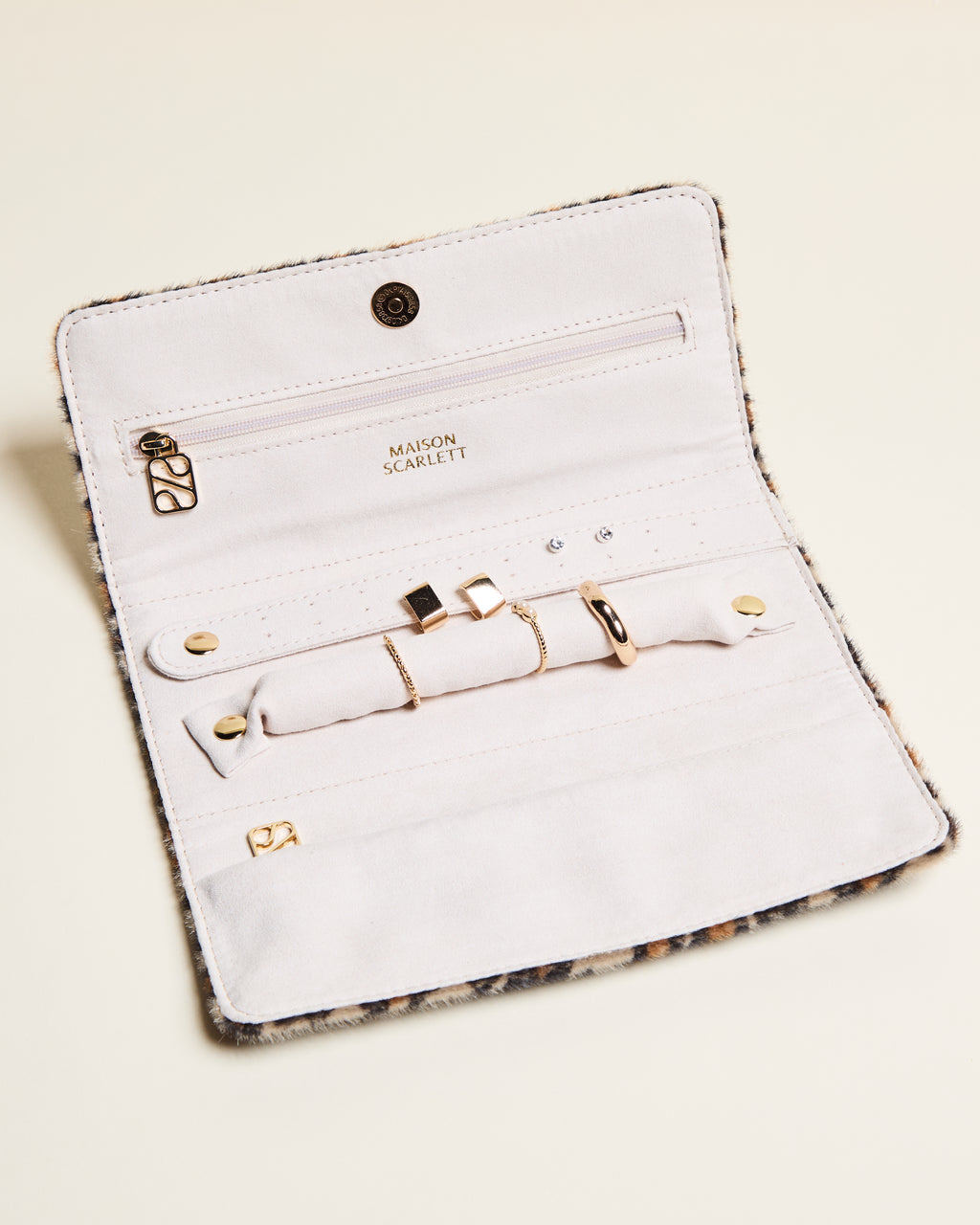 Catherine leopard velvet jewelry pouch