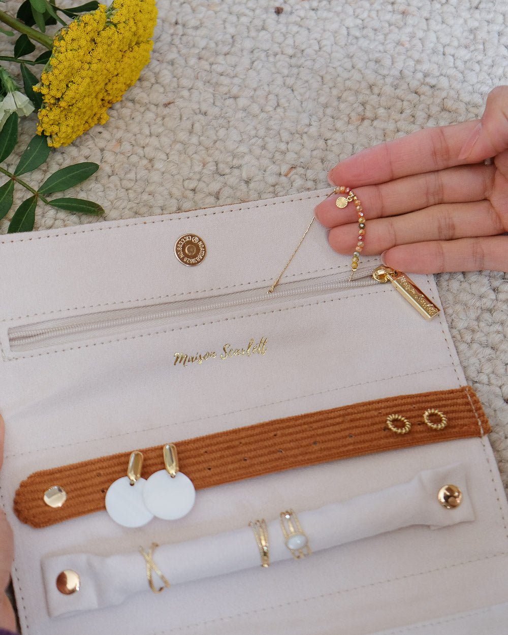 Catherine corduroy travel jewelry pouch